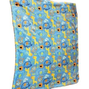 Baby Gear Safari Blanket Blue Giraffe Monkey Elephant Hippo Yellow Zoo 30x40